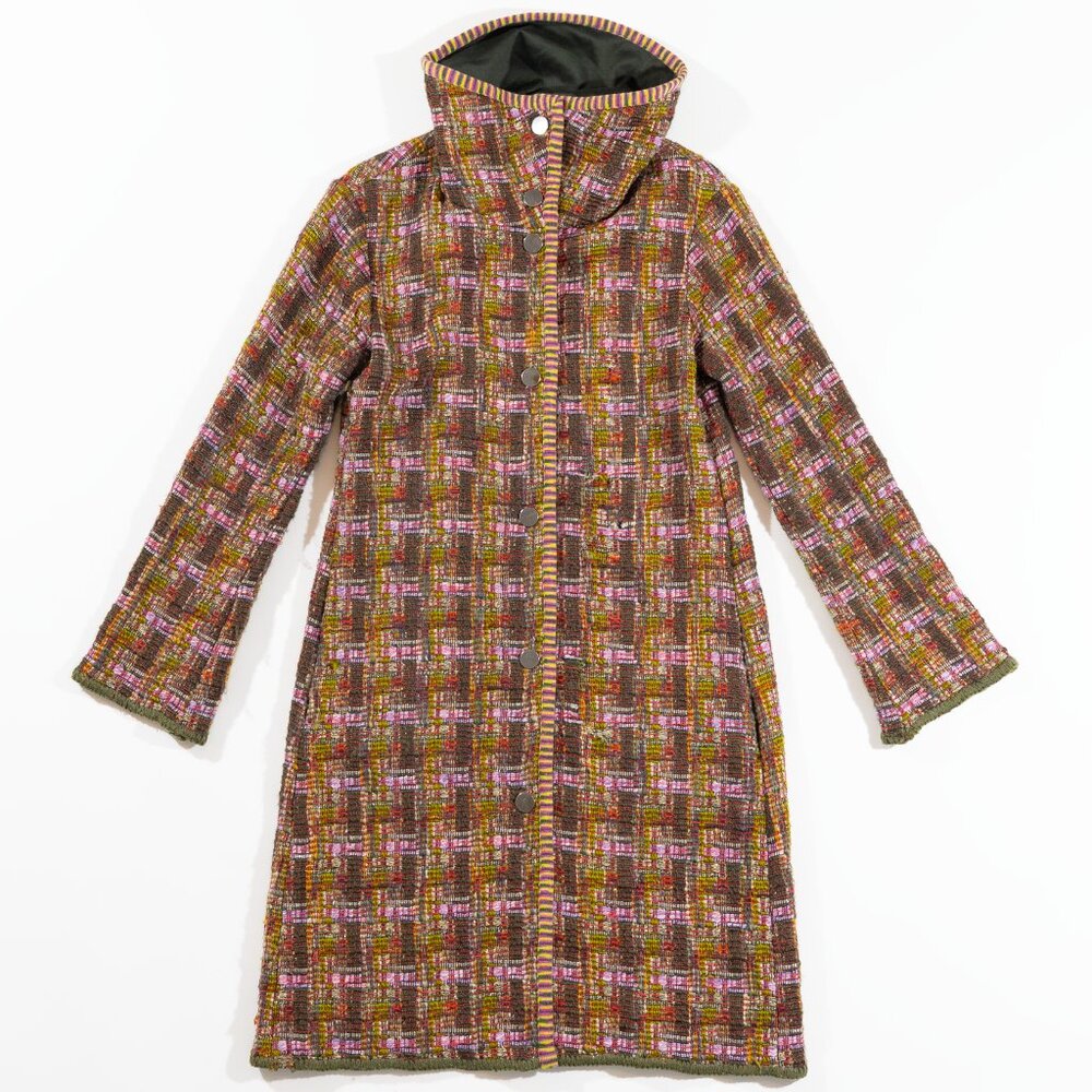 Missoni mixed wool metallic plaid long knit coat